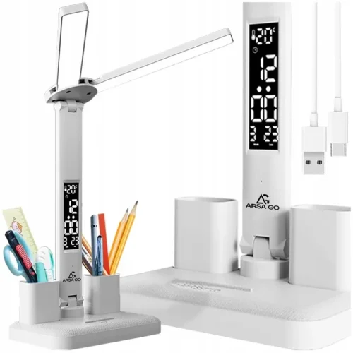 Lampka Biurkowa LED Z Zegarem, Temp, Datą 6w1 PREMIUM - obrazek 1