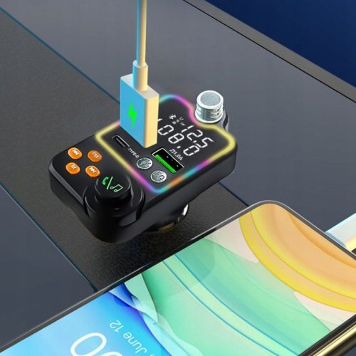 TRANSMITER BLUETOOTH SAMOCHODOWY BT 5.0 ŁADOWANIE QC 3x USB RGB AUDIO FM - obrazek 4