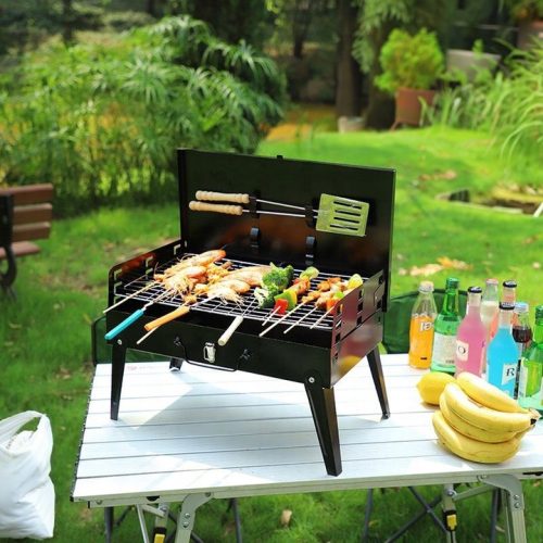 GRILL OGRODOWY WĘGLOWY SKŁADANY BBQ WALIZKA + AKCESORIA - obrazek 2