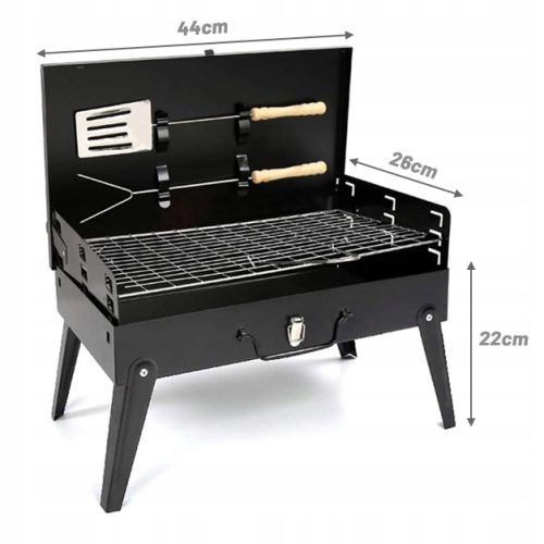 GRILL OGRODOWY WĘGLOWY SKŁADANY BBQ WALIZKA + AKCESORIA - obrazek 6
