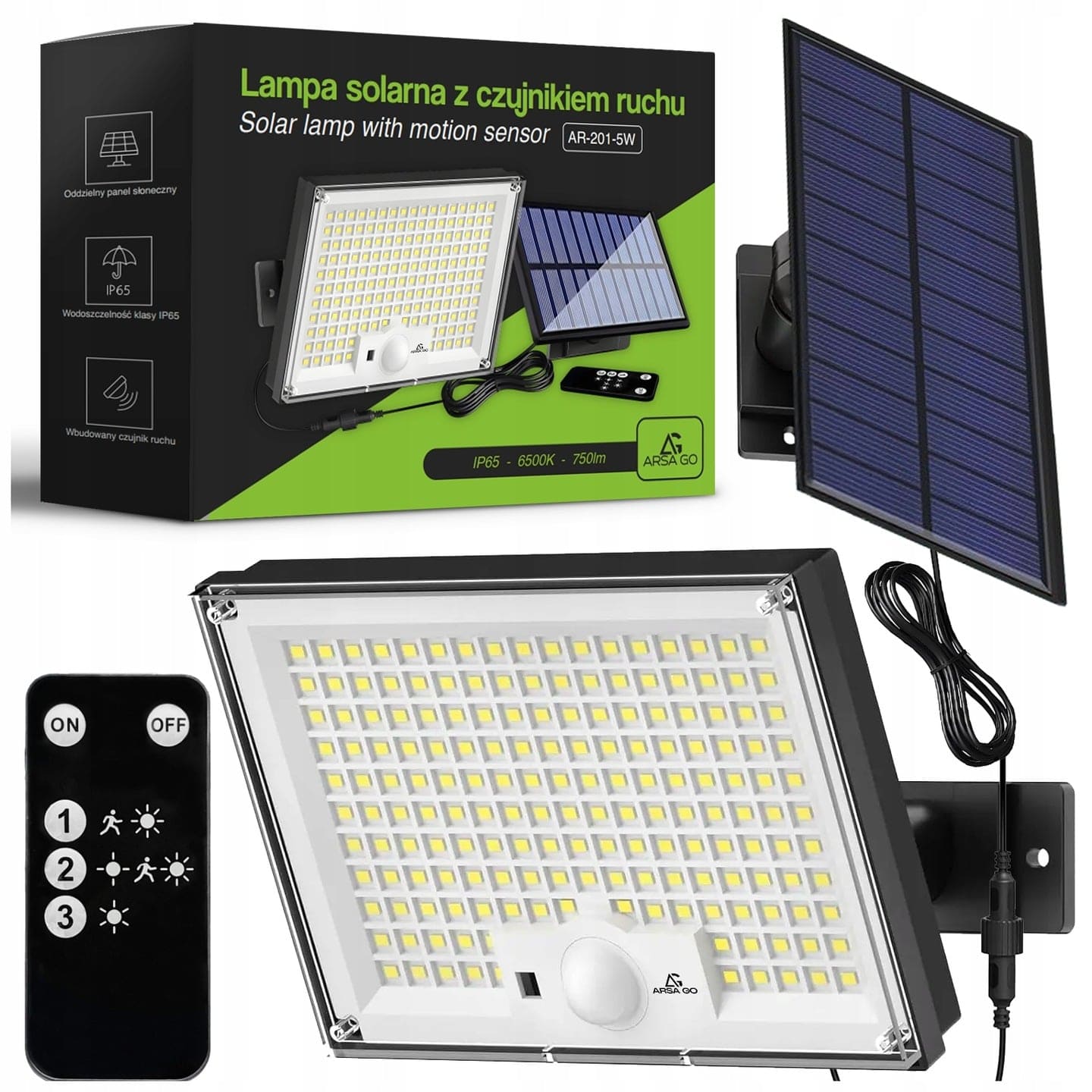 LAMPA SOLARNA LED 300W Z OSOBNYM PANELEM