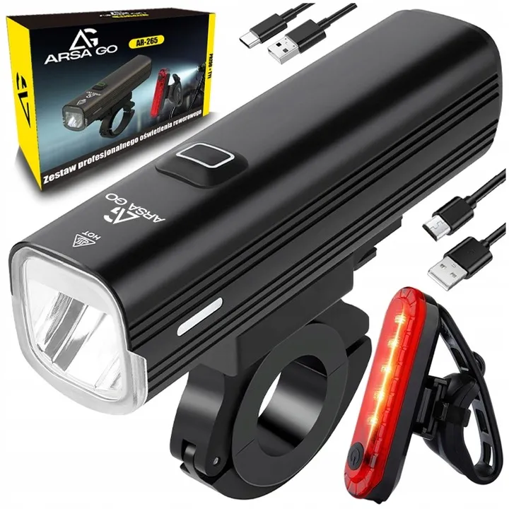 LAMPKA ROWEROWA PRZEDNIA TYLNA LED LATARKA AKUMULATOROWA 2x USB