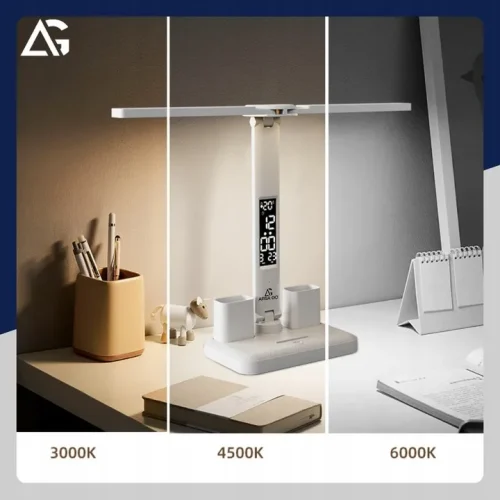 Lampka Biurkowa LED Z Zegarem, Temp, Datą 6w1 PREMIUM - obrazek 2